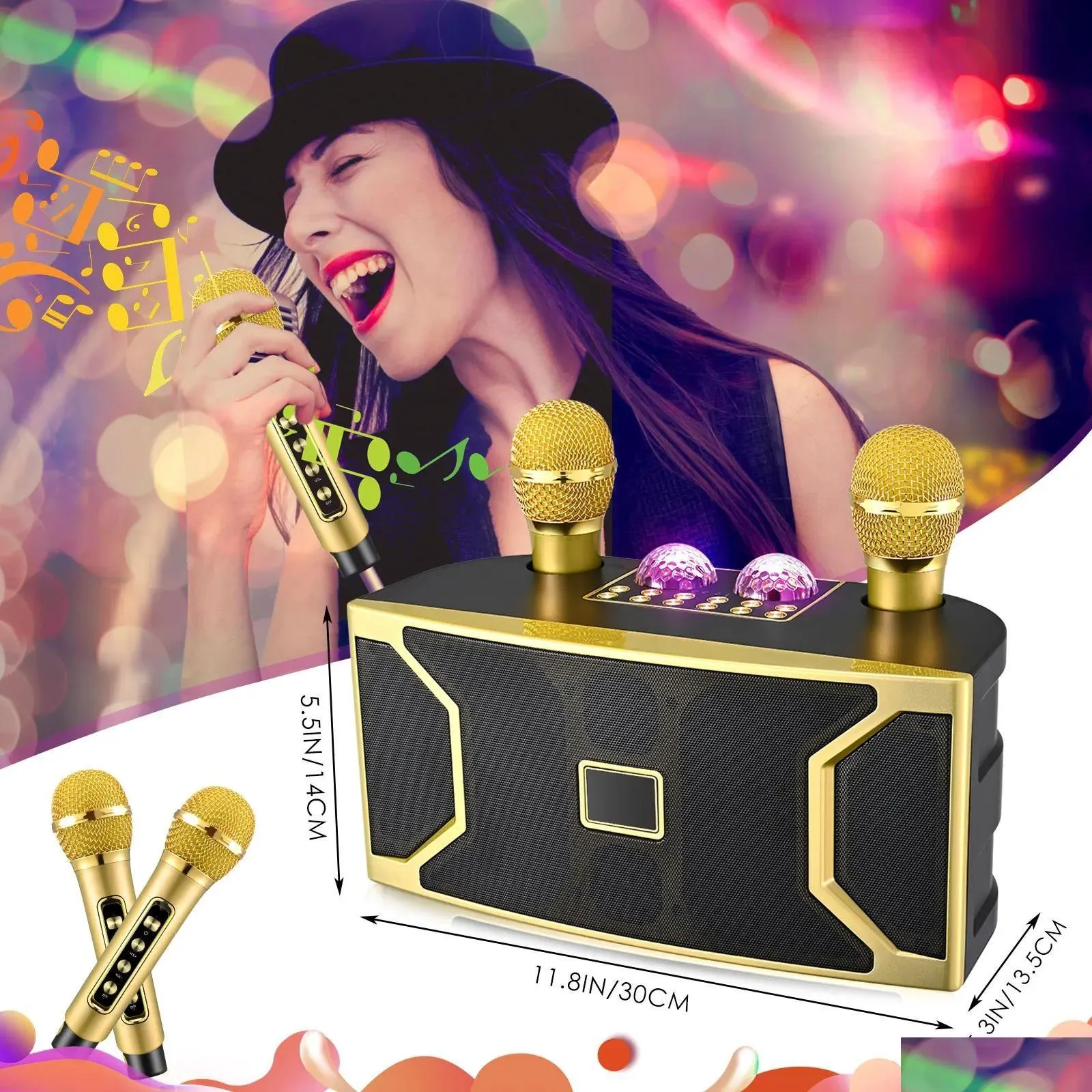 microphones karaoke machine portable bluetooth pa system with 2 wireless microphone speaker with mobile phone holdefor home church