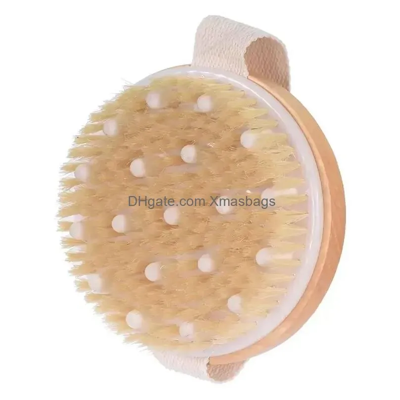 body brush for wet or dry brushing natural bristles with massage nodes gentle exfoliating improve circulation home 0511