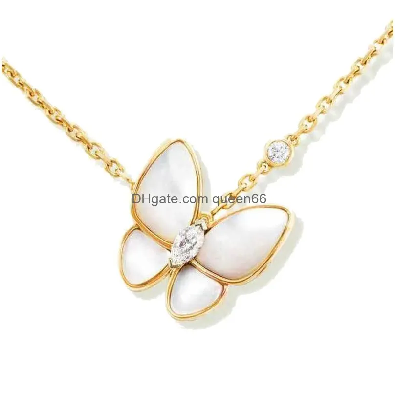 Pendant Necklaces Luxury Necklace Designer Jewelry Two Butterfly Pendant Necklaces For Women Rose Gold Diamond Red Be White Shell Stai Dhe9A