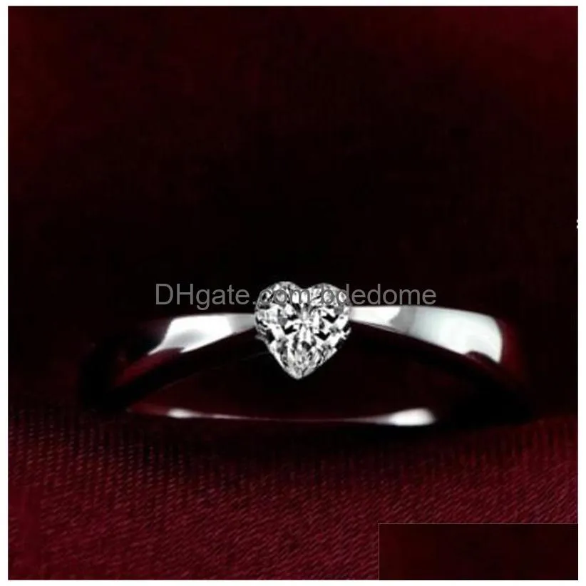 Solitaire Ring Heart Rings High Quality Love Charm Finger Jewelry 925 Sterling Sier White Gold Plated 1Ct Swiss Diamond For Women 348 Dhw9M