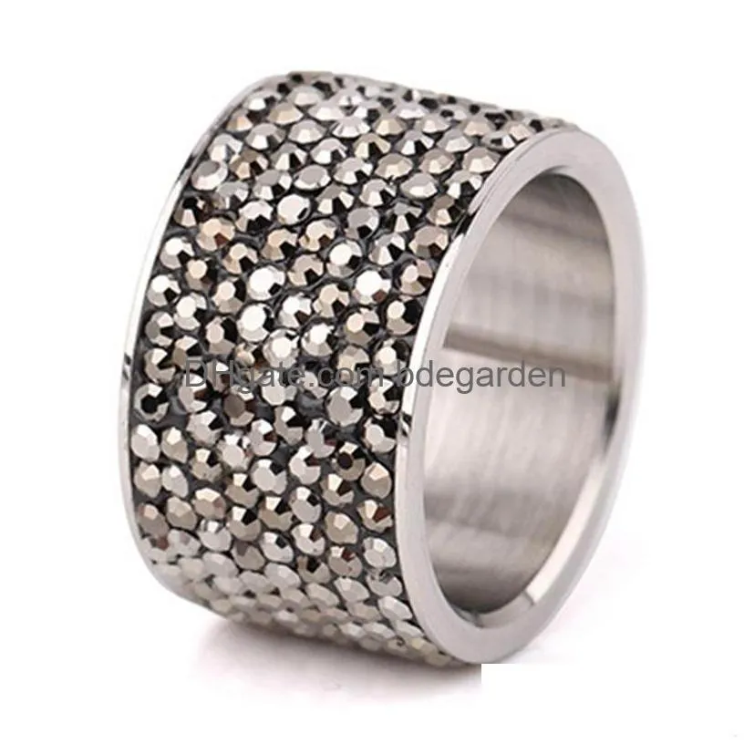 With Side Stones 316L Stainless Steel Womens Wedding Rings Jewelry Anillos De Acero Inoxidable Para Mujer High Quality Cz Crystal Pav Dhmqi