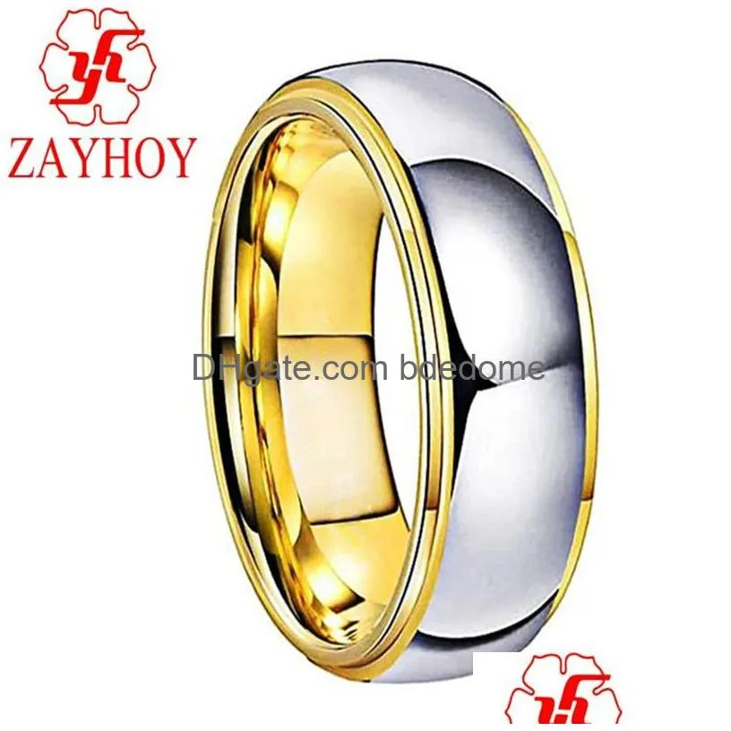 Band Rings Tungsten Wedding Rings Womens Jewelry Gold Mens Carbide Band Anniversary 6/8Mm Couple Ring Steeped Edges Comfort Fit 21031 Dheuy