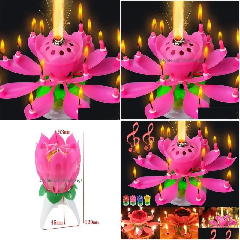 birthday cake music candles rotating lotus flower christmas festival decorative music wedding party decorat