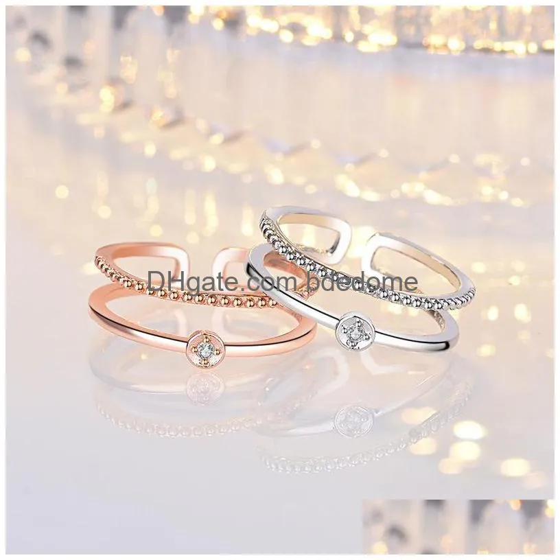 Band Rings Fashion Simplicity 18K Rose Gold Plating Ring Female Jewellery Lovers Rings Ornaments Birthday Personality Double-Deck Ope Dhikk