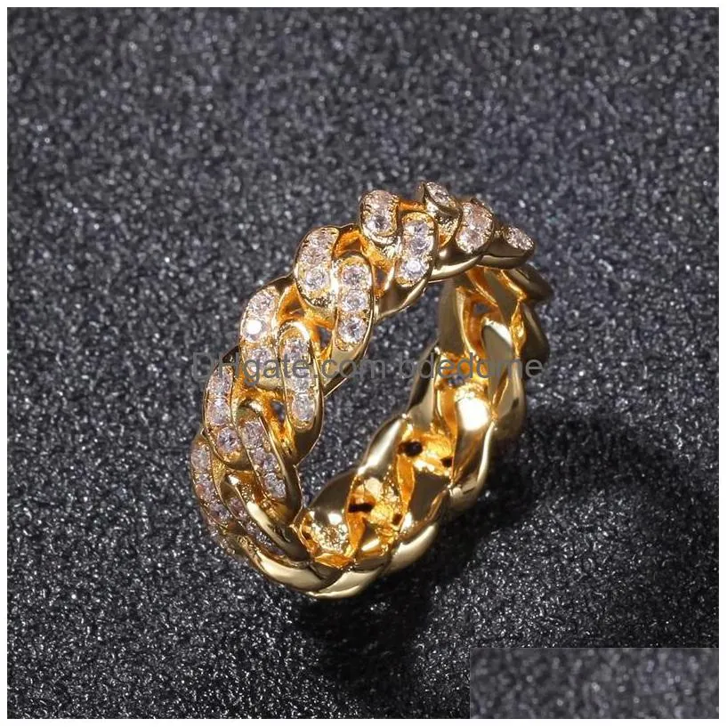 Cluster Rings Men Rings Hip Hop Punk Ring Cuban Link Chain 8Mm Zircon-Plated Real Gold Trend Mens New 297 T2 Drop Delivery Jewelry Ri Dhglo