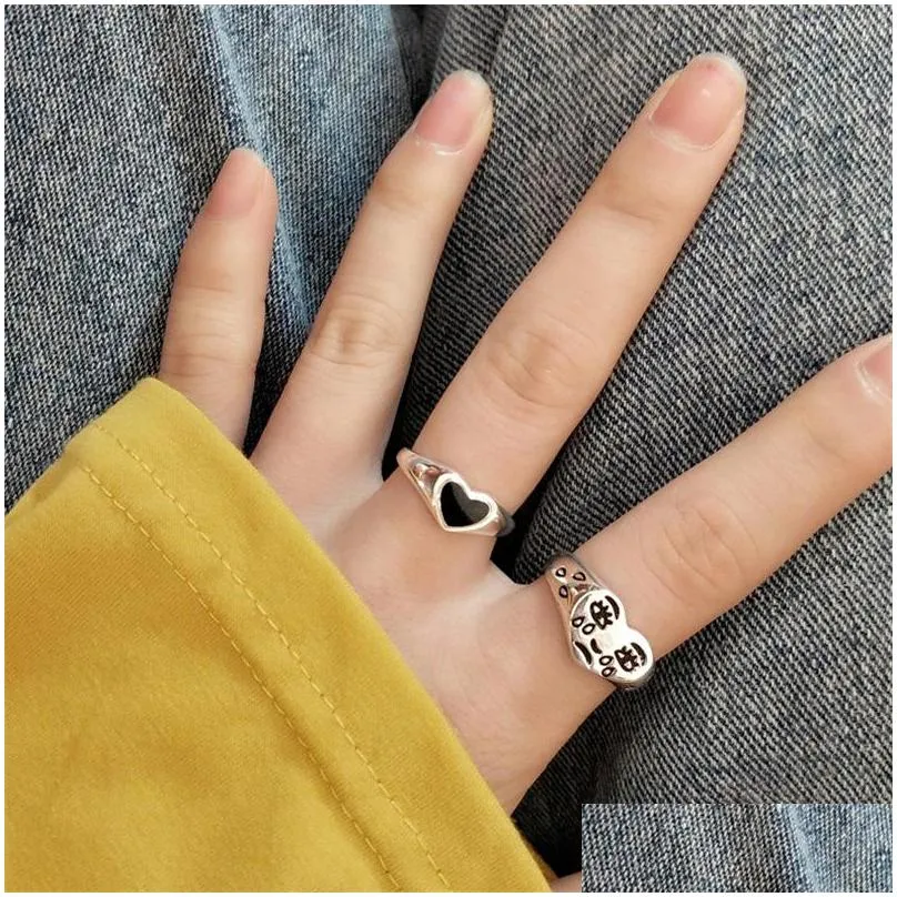 Band Rings 2021 Creative Sad Cry Face Rings For Women Ladies Fashion Mood Resizable Heart Ring Emotional Expression Personality Jewel Dhz4K