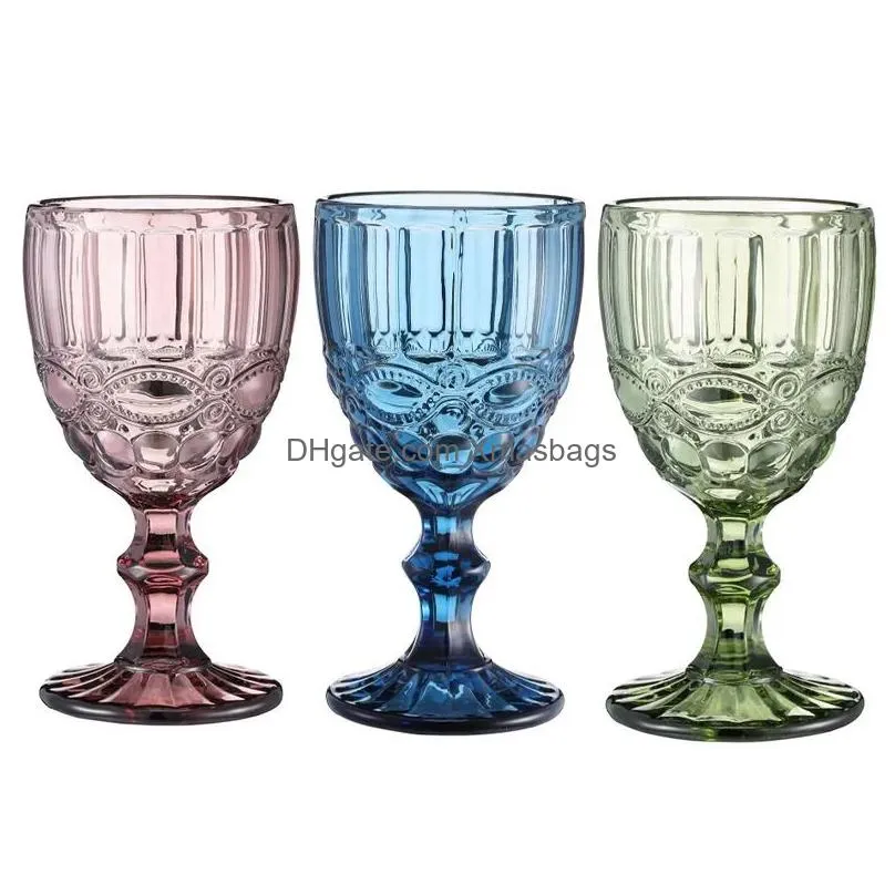 european style embossed wine glass stained glass beer goblet vintage wine glasses household juice drinking cup thickened dhs ship