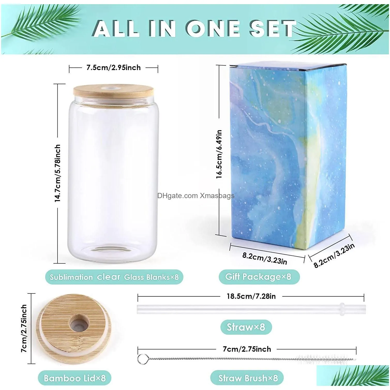 usa warehouse 16oz clear glass sublimation tumblers with bamboo lid easy to sublimate mugs blanks diy for iced coffee cups ca