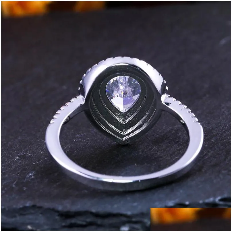 Band Rings Huitan Water Drop Wedding Ring Band Trendy Pear Shaped Cubic Zircon Stone Paved Sier Plated Anniversary Wholesale Lots 734 Dhcdm