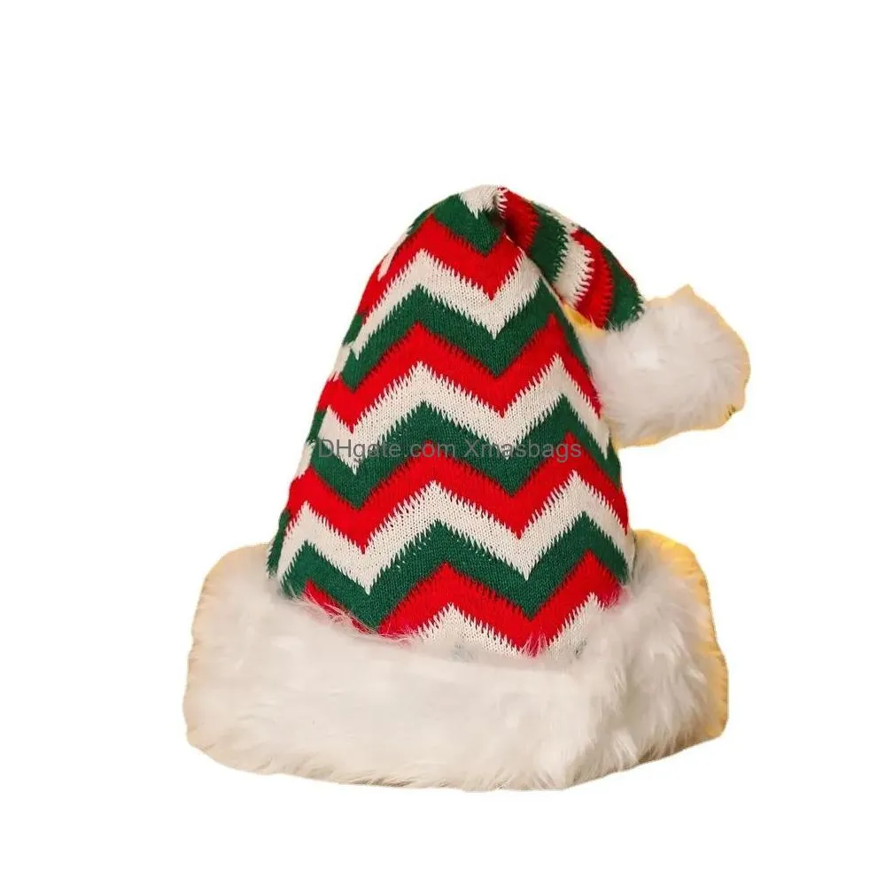 red christmas hat soft plush striped snowflak hats santa claus cosplay cap children adults xmas party decoration caps