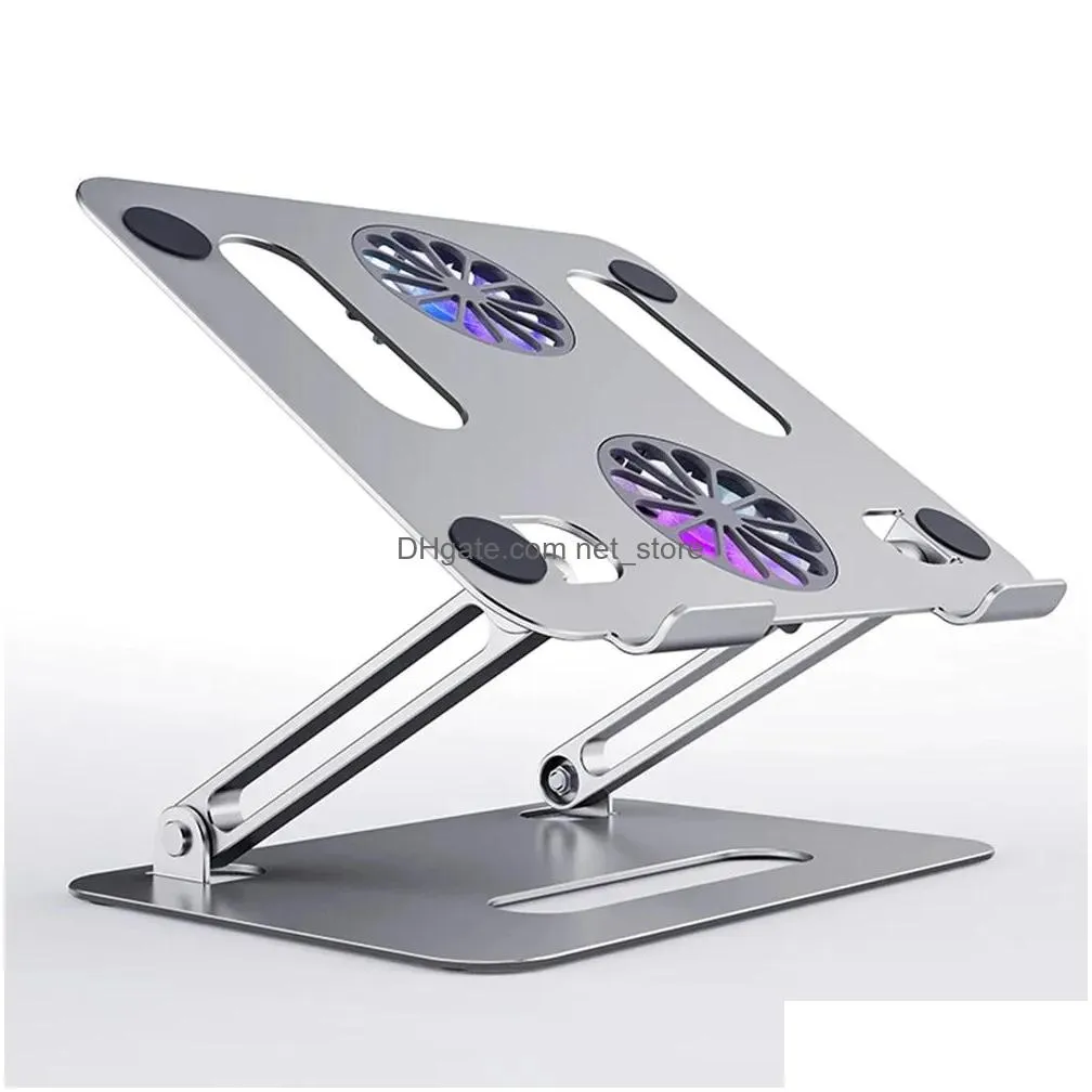 stand aluminum foldable laptop tablet stand for macbookair pro m1 case desktop pc stand with cooling fan heat dissipation laptop stand