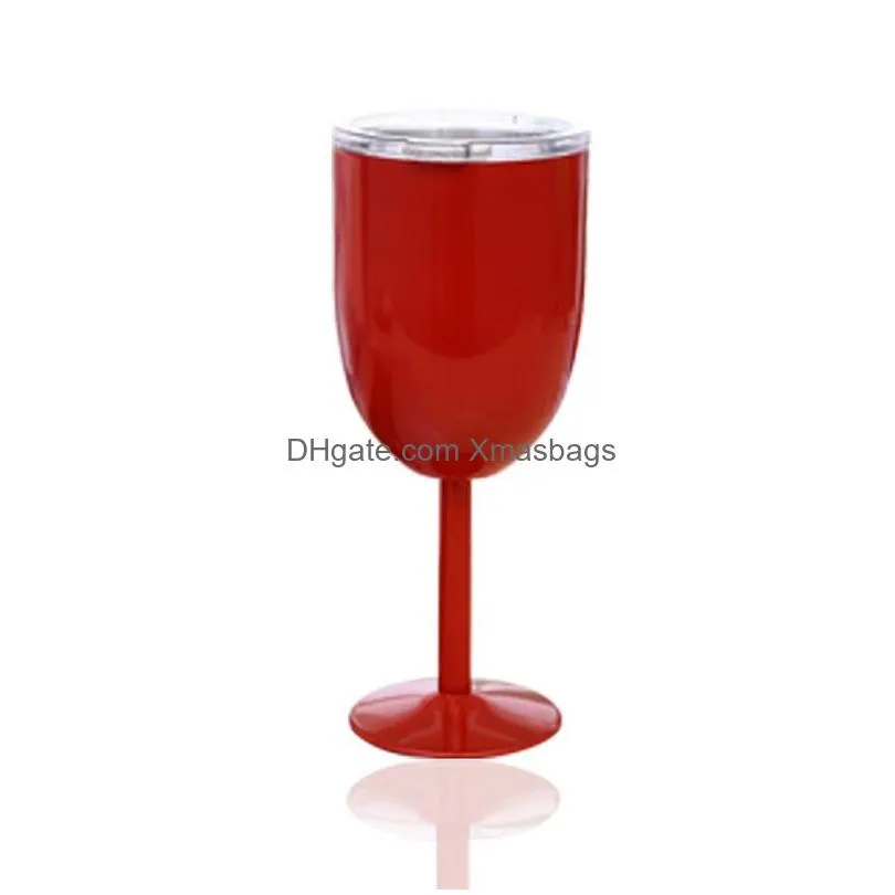 10oz red wine glasses goblet stainless steel with lid stemmed tumbler insulated champagne glass wedding party favor2023