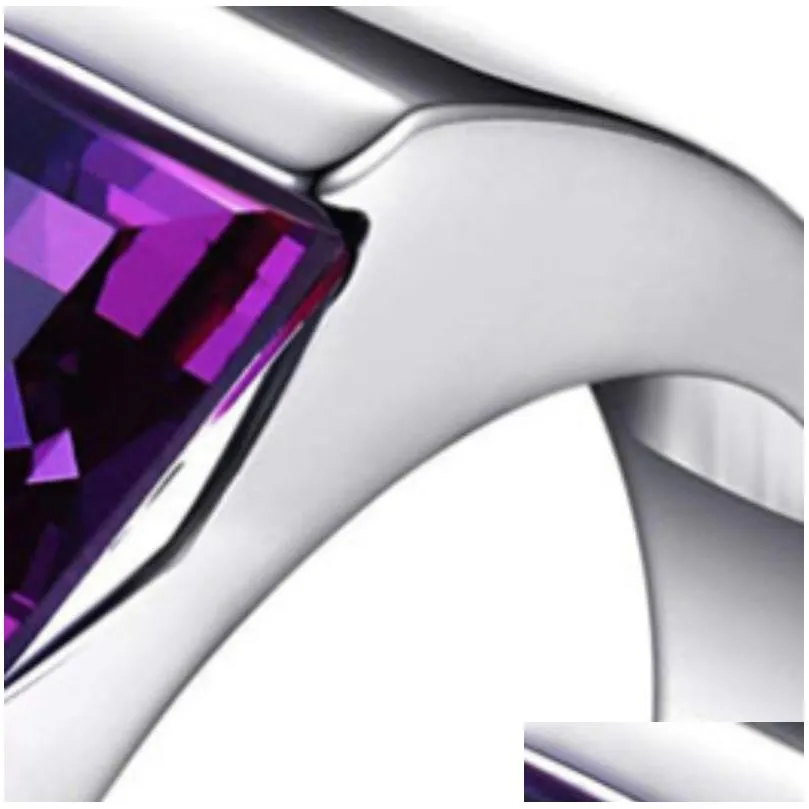 Solitaire Ring Rings Mens Square 3.3Ct Created Alexandrite Sapphire 925 Sterling Sliver Ring For Men Fine Jerwelry Fashion Style648 T Dhkci