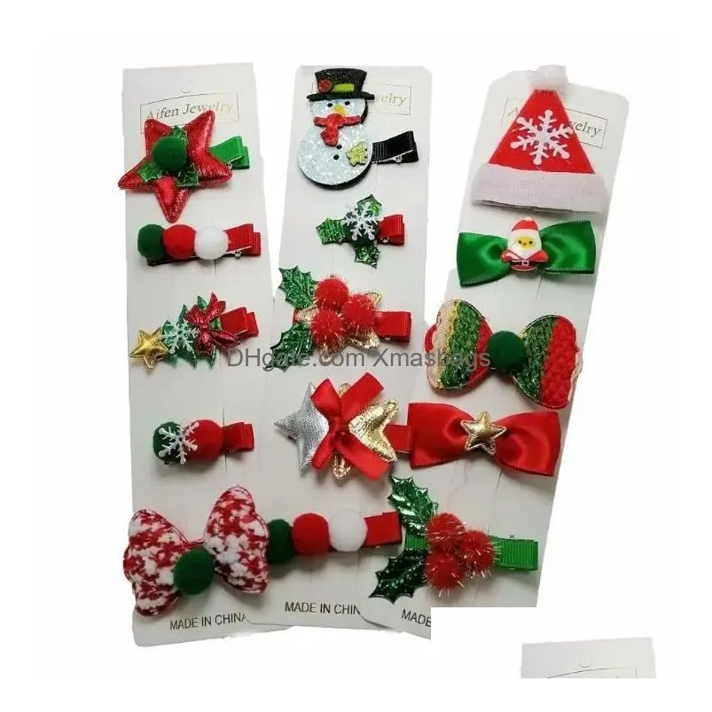 pin 2024 christmas hair s 5 pcs / set cute snowman santa claus hair card girls hair clip accessories in stock13