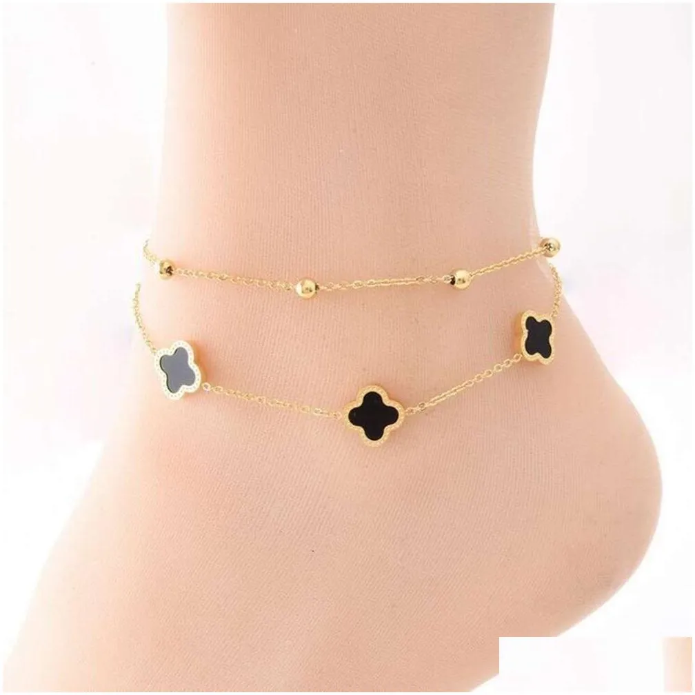 four-leaf clover rose gold plated anklets foot chain beach jewelry customize stainless steel anklets