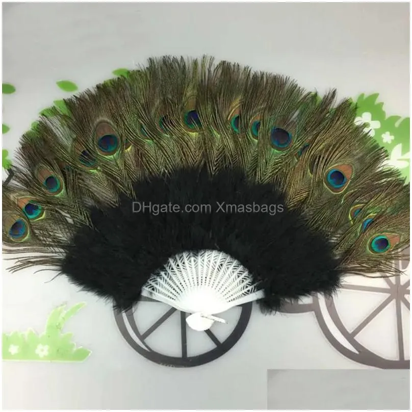 fluffy feather hand fan stage performances craft fans elegant folding feathers fan party supplies 1110