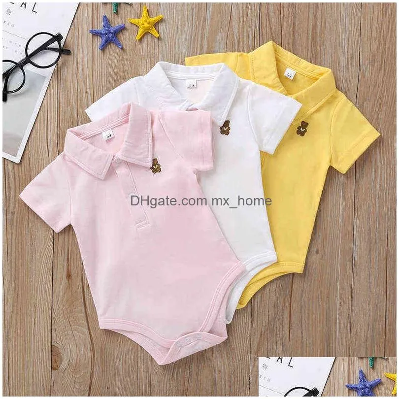 born baby romper 0-12 months summer solid 3 colours polo infant boy girl clothes jumpsuit born bebies roupas 211101