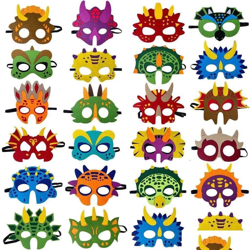 party masks 24 pcs dinosaur felt material dino supplies decoration different types for halloween christmas birthday 230225