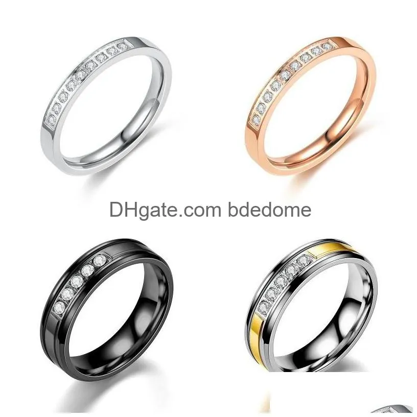 Band Rings Fashion Simplicity Titanium Stainless Steel Ring Female Jewellery Lovers Rings Ornaments Birthday Friendship Diamond Inlay Dhesv