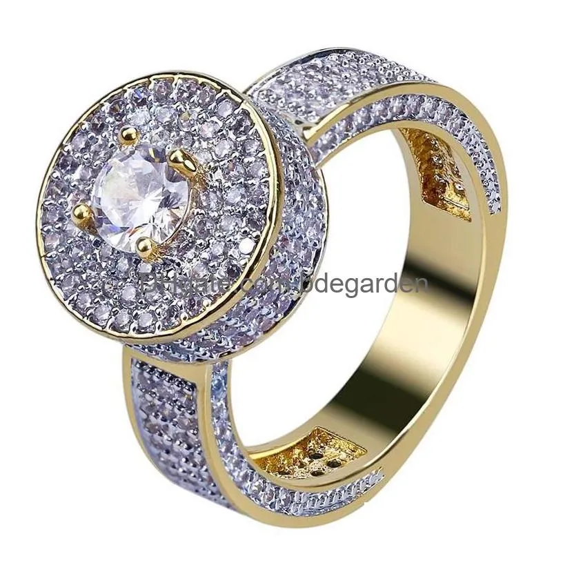 Solitaire Ring Mens Hip Hop Ring Jewelry 18K Gold Plated Fashion Gemstone Simation Diamond Iced Out Rings For Men 3423 Q2 Drop Delive Dhjnc