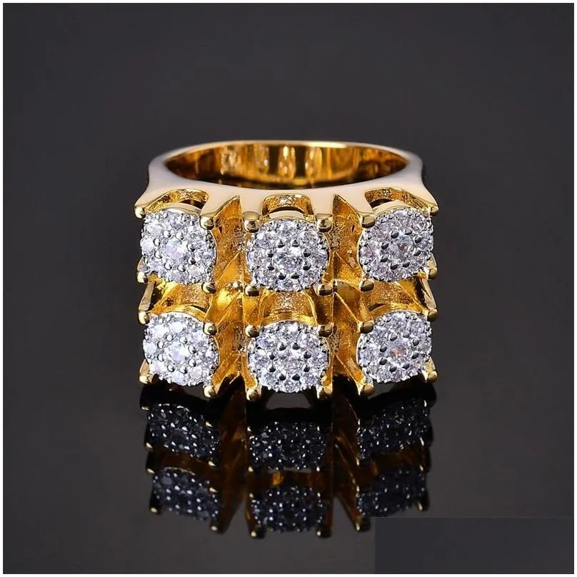 Solitaire Ring Hip Hop Mens Iced Out Ring Gold Plated Zircon Copper Rings Men Women Charm Luxury Jewelry 1017 B3 Drop Delivery Jewelr Dhchs