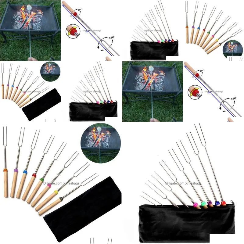 ups camping campfire marshmallow dog telescoping roasting fork sticks skewers bbq forks stainless steel random color 0523