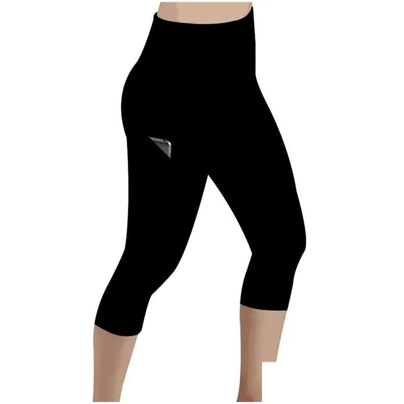 Women`S Leggings Leggings 3/4 Pants Female Capri Casual Pant Sporting Fitness High Waist Side Pockets Design Womens Drop Delivery App Dhweb