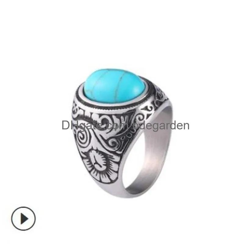 Band Rings Fashion Simplicity Green Turquoise Ring Versatile Female Jewellery Retro Rings Ornaments Birthday Friendship Hand Jewelry Dhy2U