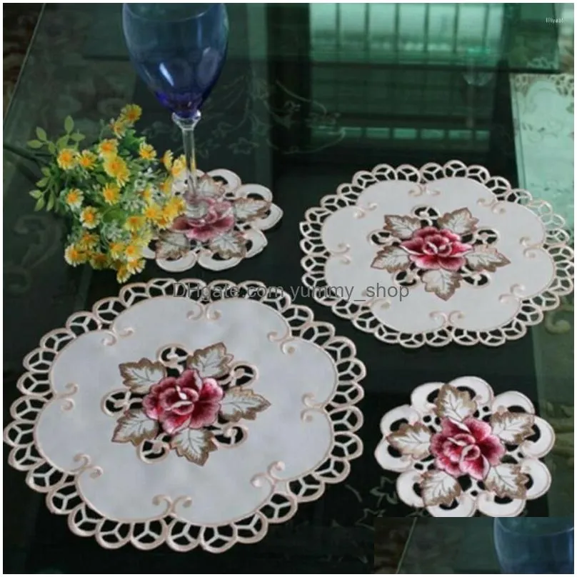 table mats 4pcs round embroidered flower dining placemat home party wedding cover decoration