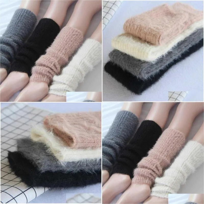 Socks & Hosiery Socks Hosiery Korea Style Women Winter Warm Solid Soft Stockings Female Thick Over Knee Leg Warmers Knitted Womens Ga Dhguj