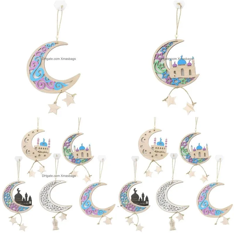 party wooden ornaments ramadan kareem islamic muslim party moon shaped hanging plaque sign 11.23