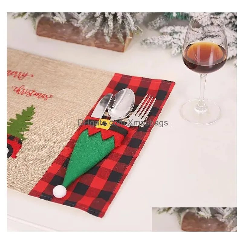  year 2024 christmas gift tableware fork knife holder bag navidad 2022 noel christmas decorations for home dinner table decor