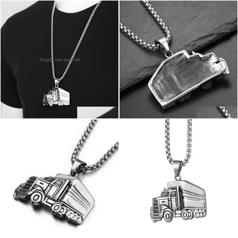 Pendant Necklaces Lucky Rune Big Trucks Pendants Necklace For Men Women Hip Hop Stainless Steel Chain Jewelry2457426 Drop Delivery Jew Dhmc0