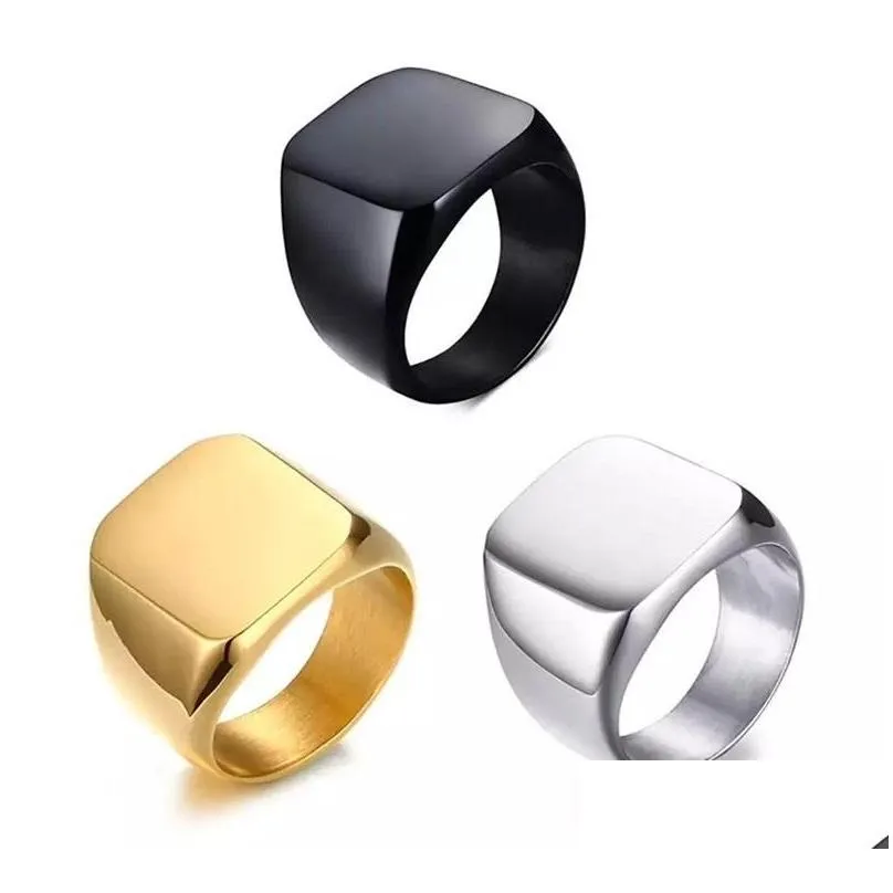 Band Rings Fashion Jewelry 3 Colors Black Gold Sier Stainless Steel Smooth Titanium Ring Square Shape Size 7.8.9.10.11.12 Mens 311 G2 Dhe3L