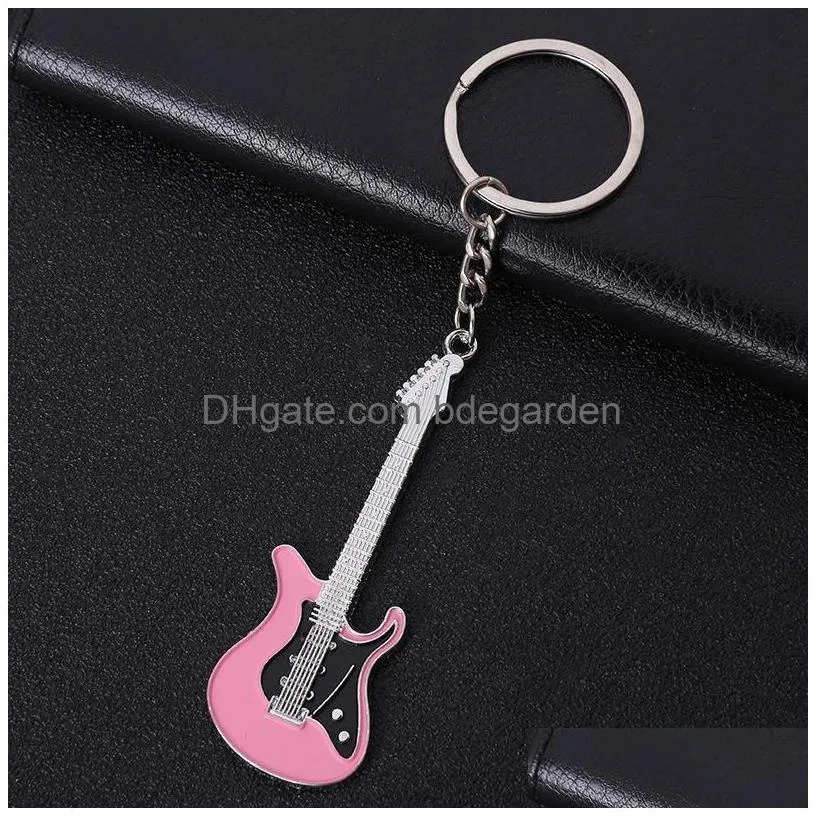 Key Rings Jewellery Accessories Guitar Key Ring Musical Instruments Keys Buckle Originality Pendant Fashion Ornaments Keychains Metal Dh2Ld