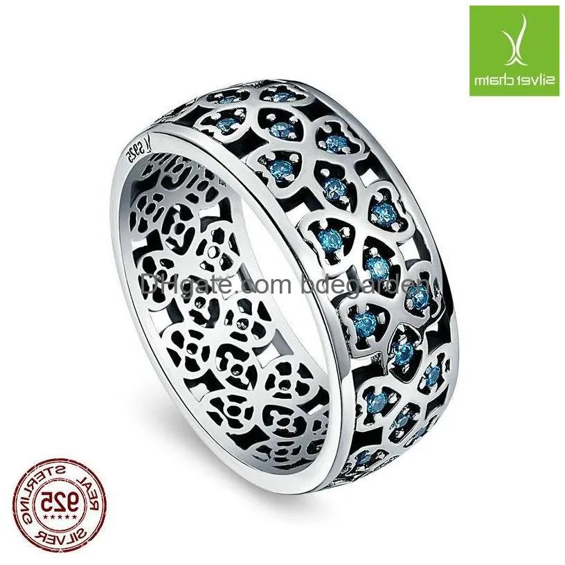 With Side Stones Bamoer 100% 925 Sterling Sier Petals Of Love Sweet Clover Blue Cz Finger Rings For Women Engagement Jewelry S925 Gif Dh0Q1