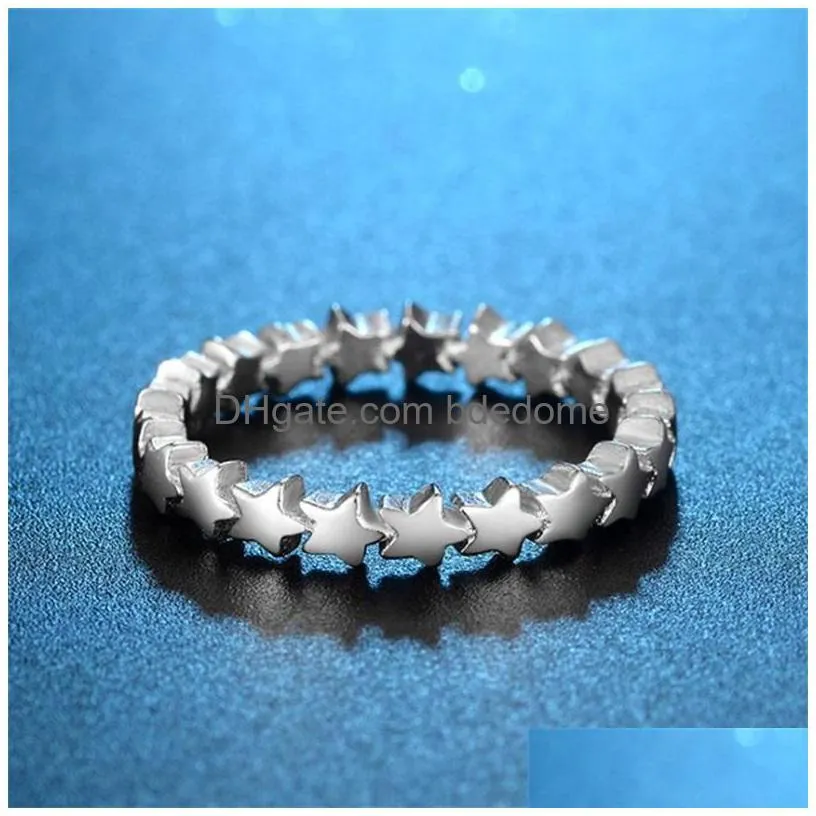 Band Rings Bamoer Sier 925 Star Ring For Women Wedding 100% Sterling Stackable Finger Jewelry 1777 V2 Drop Delivery Jewelry Ring Dhf2T