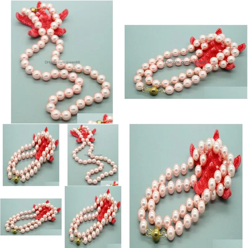 Beaded Necklaces Wholes Hand Knotted 8Mm Pink Shell Pearl Necklace 63Cm Fashion Jewellery 2Lot4351420 Drop Delivery Jewelry Necklaces Dhtrf