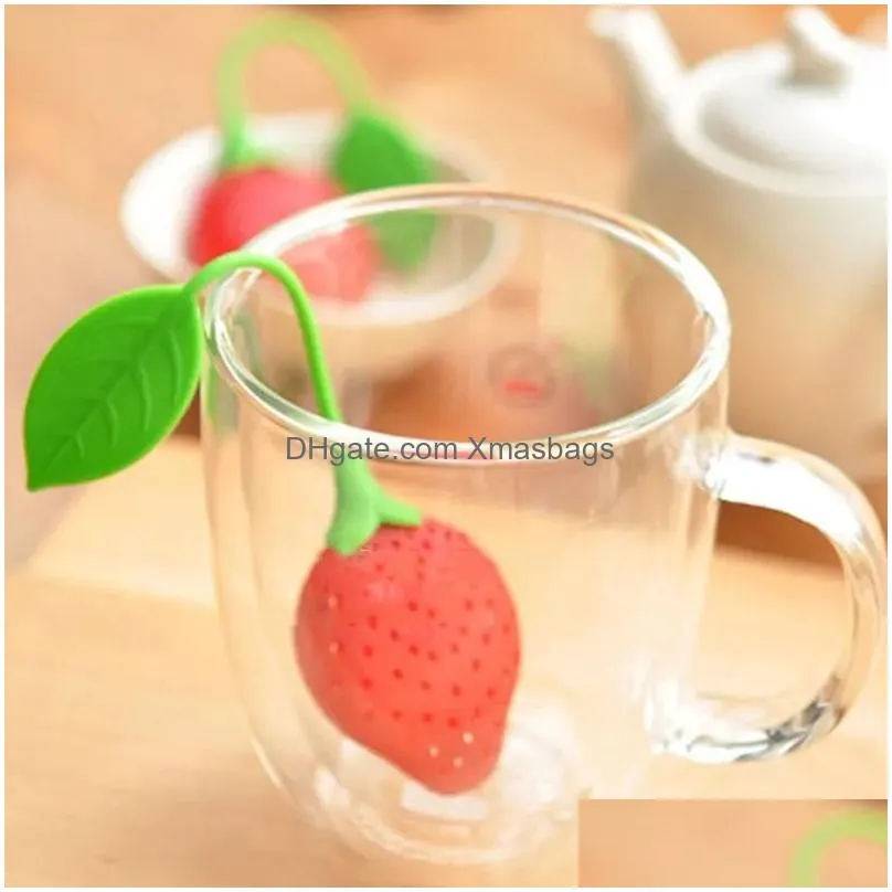 strawberry shape food grade silicone tea infuser strainer filter silica gel tea bag tea filter teas tools cup hanger