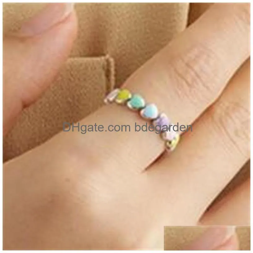 Band Rings Authentic 925 Sterling Sier Stackable Rainbow Heart Finger Rings For Women Romantic Engagement Ring Fine Jewelry Best 733 Dhd5E