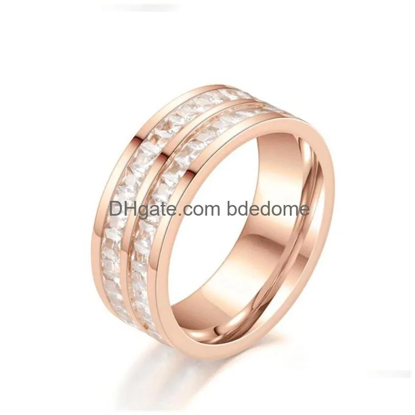 Band Rings Crystal Cz Stone Ring Vintage Stainless Steel Women Wedding Rings Fashion Promise Sier Rose Gold Engagement 690 T2 Drop De Dhm5P