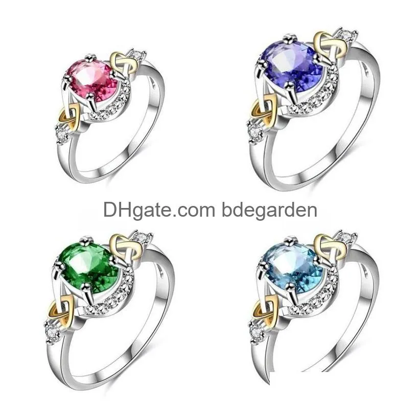 With Side Stones High Quality Wholesale Jewelry 18K White Gold Filled Colorf Sapphire Emerald Aquamarine Gemstones Women Wedding Band Dhbfa