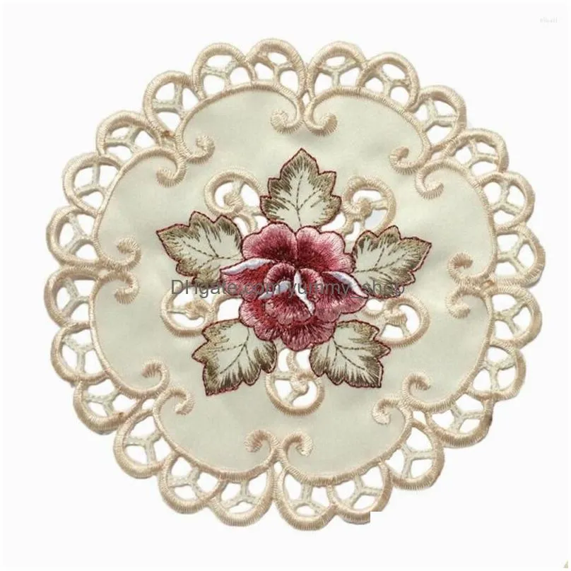 table mats 4pcs round embroidered flower dining placemat home party wedding cover decoration