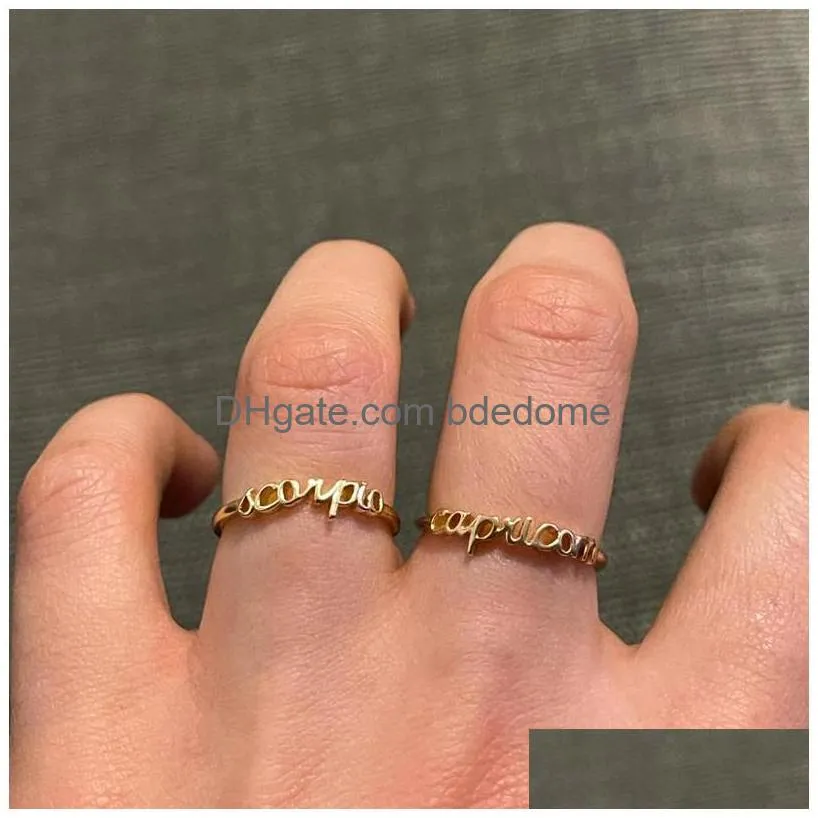 Band Rings Simplicity Twee Constellations Alloy Ring Opening Index Finger Letter Female Jewellery Rings Ornaments Birthday Friendship Dha8Y