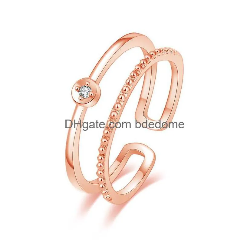 Band Rings Fashion Simplicity 18K Rose Gold Plating Ring Female Jewellery Lovers Rings Ornaments Birthday Personality Double-Deck Ope Dhikk