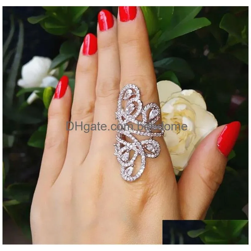 Band Rings New Arrival Fashion Band Rings Jewelry 925 Sterling Sier White Topaz Simated Diamond Gemstones Heart Cut Wide Ring For Wom Dhmjr