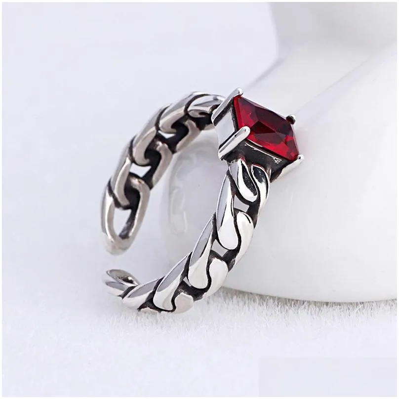 Band Rings Square Diamond Solitaire Ring Red Black Retro Chain Open Adjustable Gemstone Rings Band For Women Men Fashion Jewelry Will Dhdpy
