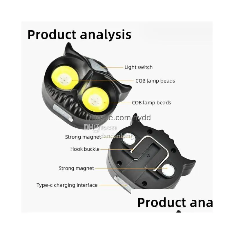 owl cob headlamp type-c rechargeable headlight portable rotating hunting lights usb magnet led head flashlight fishing head lamp