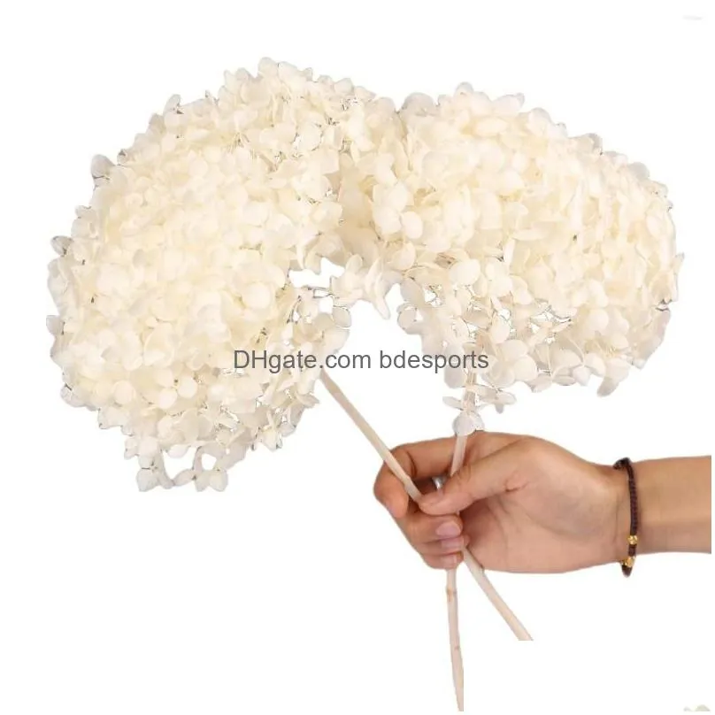 Decorative Flowers & Wreaths Decorative Flowers 2 Pcs Dried Preserved White Hydrangea Natural Real Hydrangeas For Vase Boho Home Weddi Dhyvb