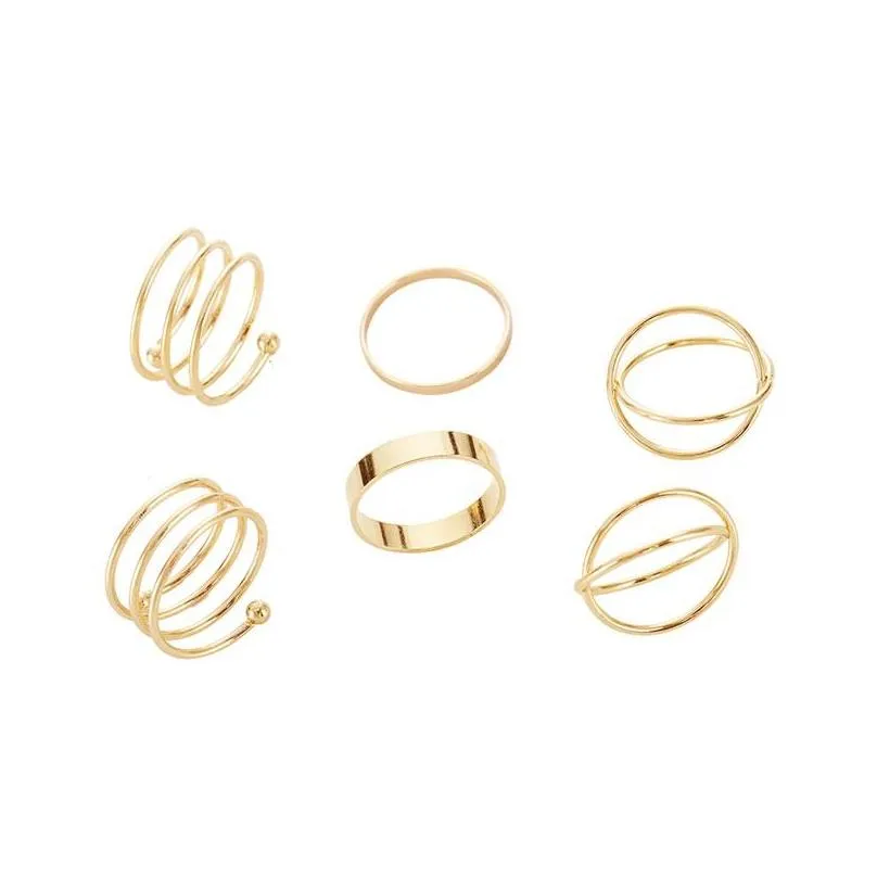 Band Rings 6Pcs/Set Gold Ring Set Combine Joint Band Toes Rings For Women Fashion Jewelry 113 U2 Drop Delivery Jewelry Ring Dhmrw